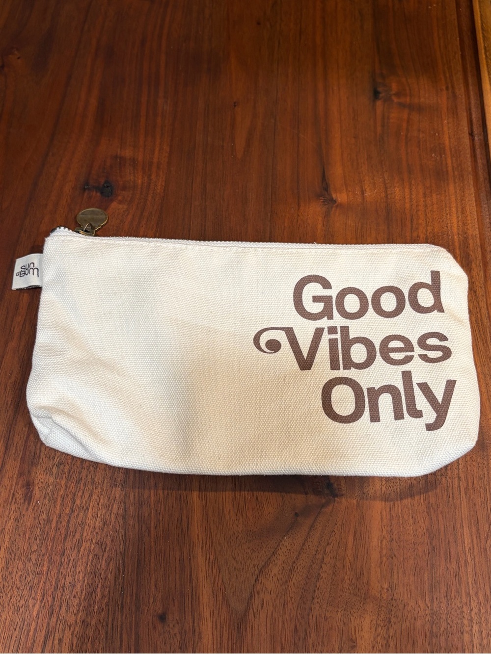 Sun Bum “Good Vibes Only” Canvas Pouch / Makeup Bag - Cream